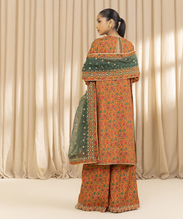 3 Piece - Embroidered Raw Silk Suit (Unstitched)