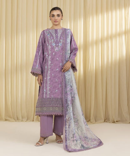 3 Piece - Embroidered Cotton Jacquard Suit (Unstitched)