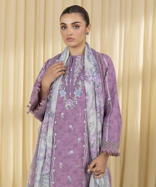 3 Piece - Embroidered Cotton Jacquard Suit (Unstitched)