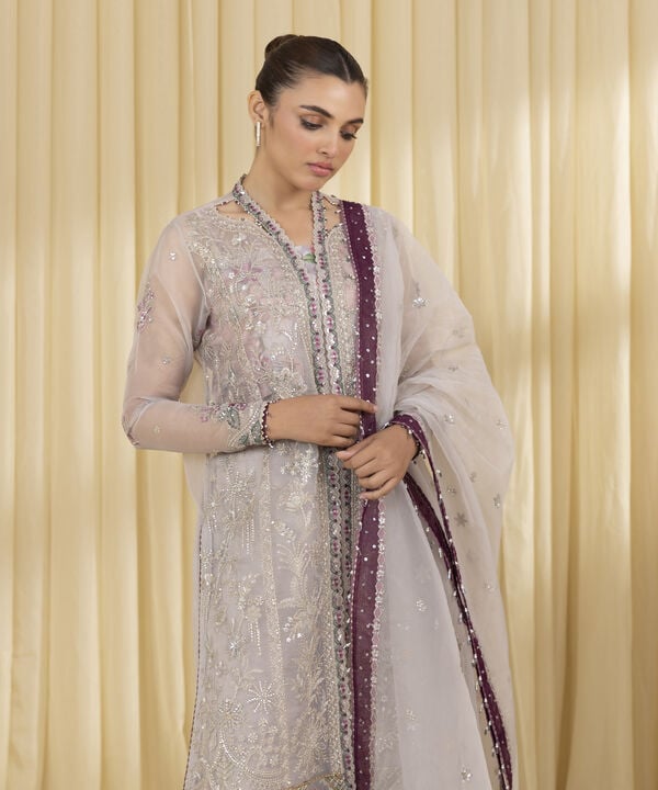 3 Piece - Embroidered Organza Suit (Unstitched)