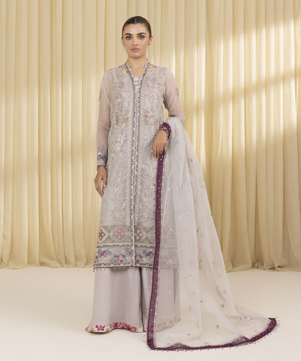 3 Piece - Embroidered Organza Suit (Unstitched)