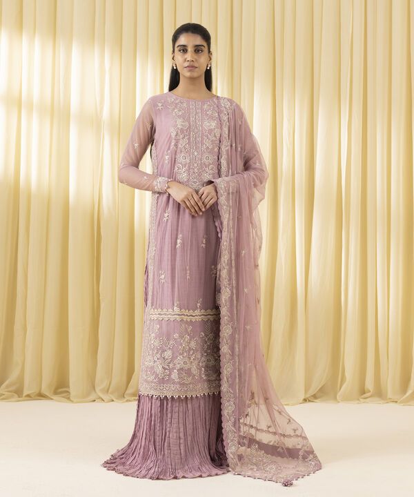 3 Piece - Embroidered Net Suit (Unstitched)