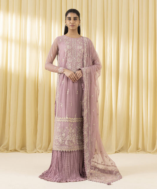 3 Piece - Embroidered Net Suit (Unstitched)