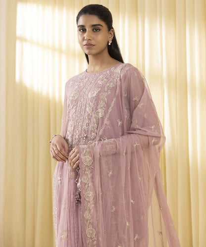 3 Piece - Embroidered Net Suit (Unstitched)