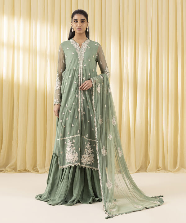 3 Piece - Embroidered Net Suit (Unstitched)