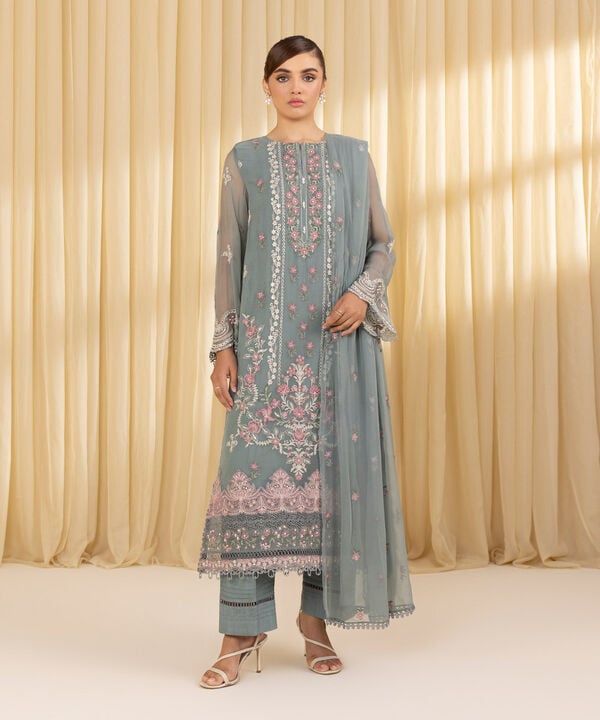 3 Piece - Embroidered Chiffon Suit (Unstitched)