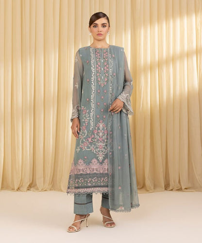 3 Piece - Embroidered Chiffon Suit (Unstitched)
