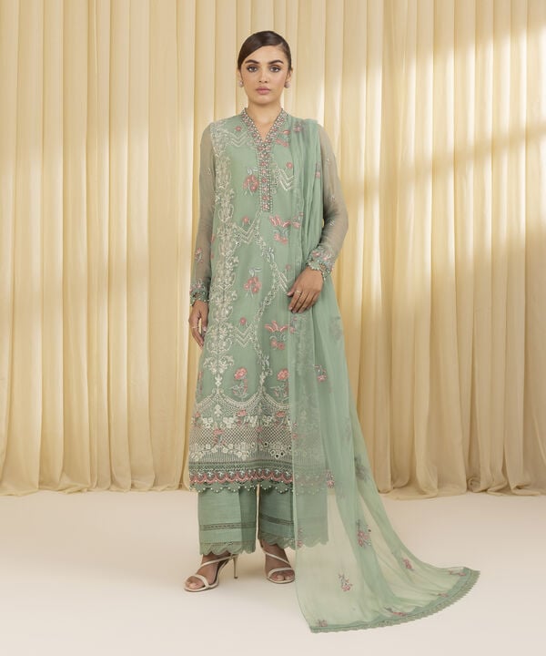 3 Piece - Embroidered Chiffon Suit (Unstitched)