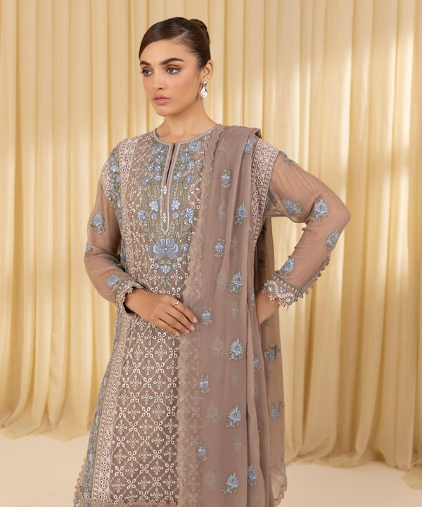 3 Piece - Embroidered Chiffon Suit (Unstitched)