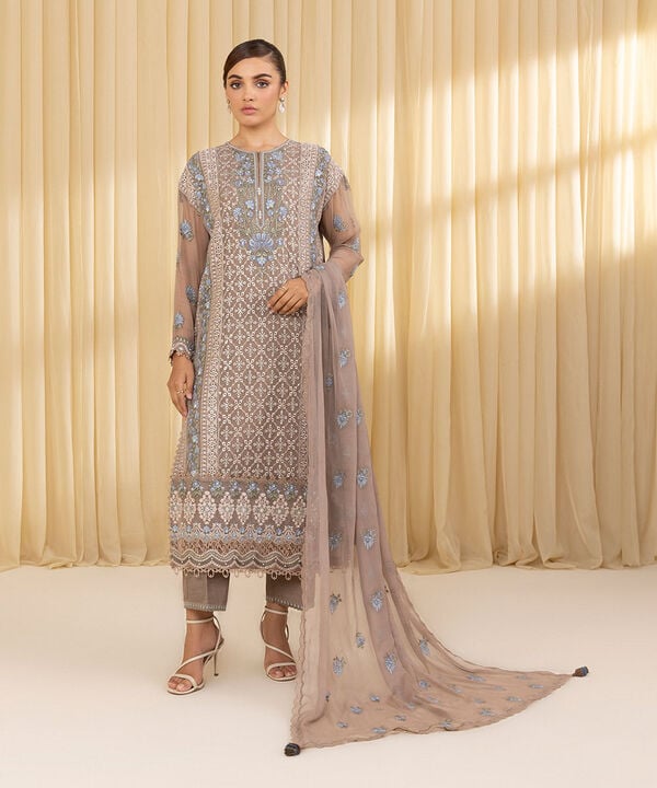 3 Piece - Embroidered Chiffon Suit (Unstitched)
