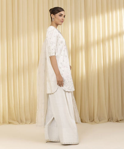 3 Piece - Embroidered Raw Silk Suit (Unstitched)