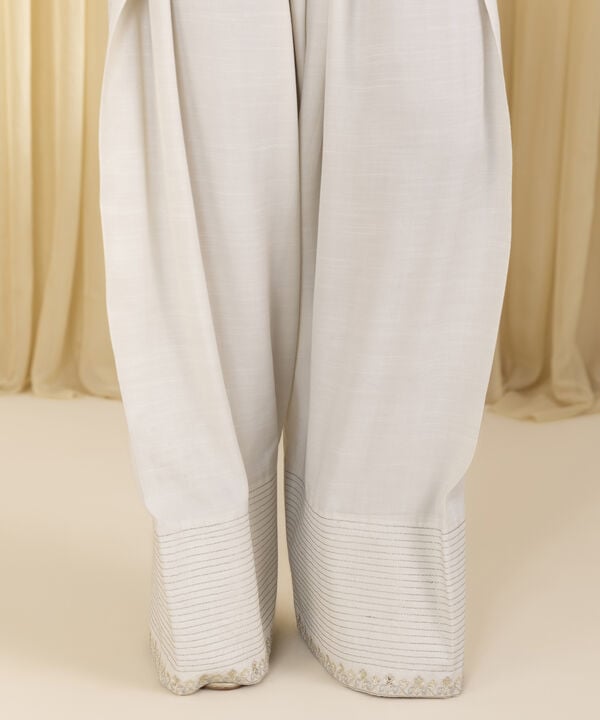 3 Piece - Embroidered Raw Silk Suit (Unstitched)