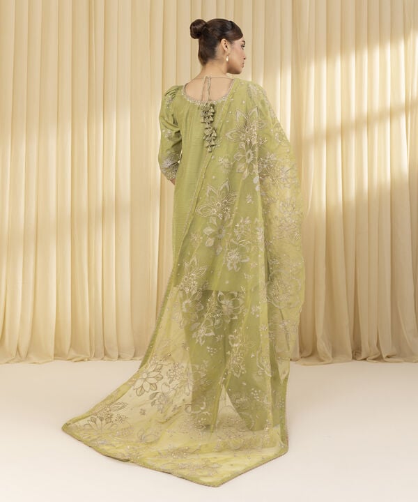 3 Piece - Embroidered Raw Silk Suit (Unstitched)