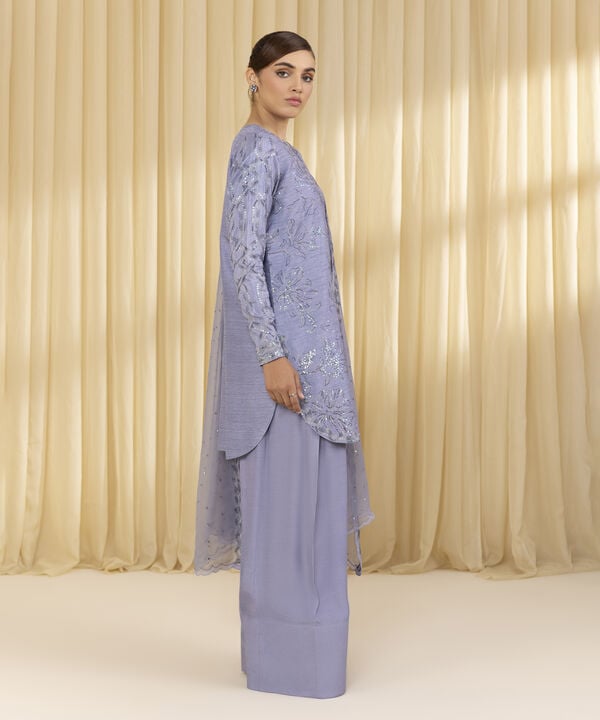 3 Piece - Embroidered Raw Silk Suit (Unstitched)