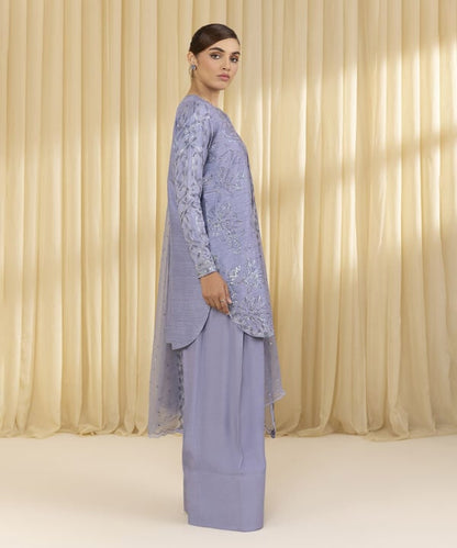 3 Piece - Embroidered Raw Silk Suit (Unstitched)