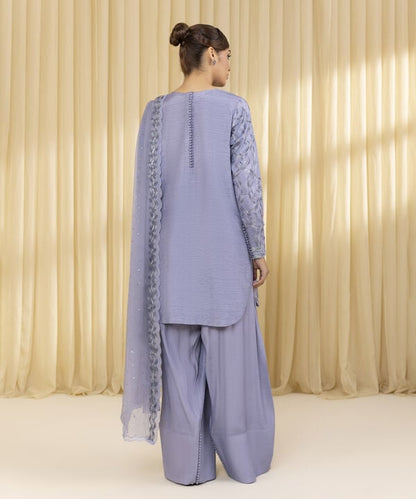 3 Piece - Embroidered Raw Silk Suit (Unstitched)