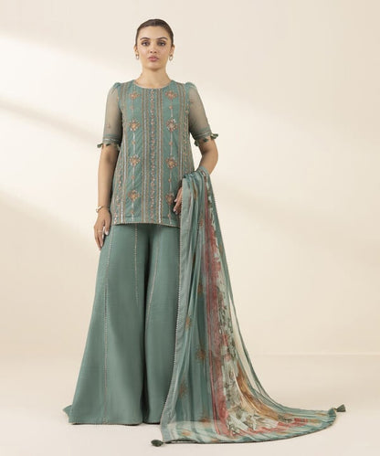 3 Piece - Embroidered Net Suit (Unstitched)