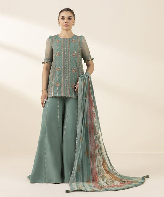 3 Piece - Embroidered Net Suit (Unstitched)