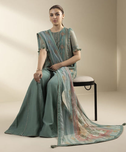 3 Piece - Embroidered Net Suit (Unstitched)