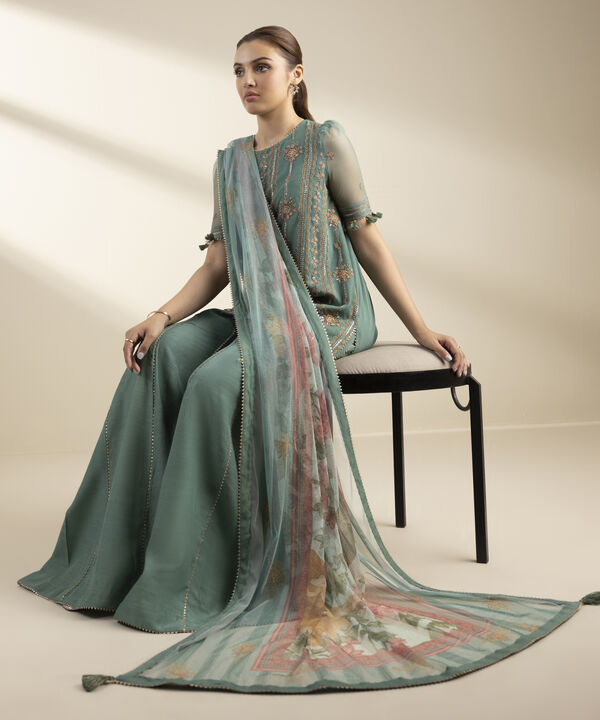 3 Piece - Embroidered Net Suit (Unstitched)