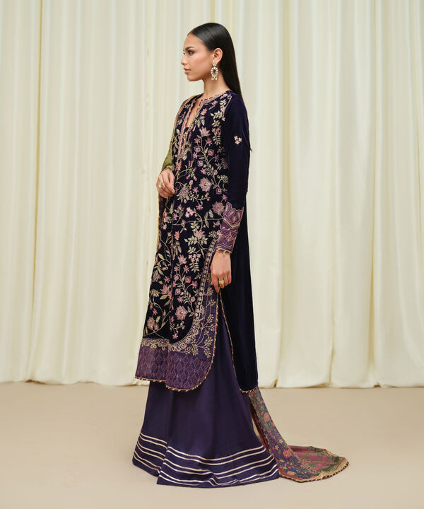 3 Piece - Embroidered Raw Silk Suit