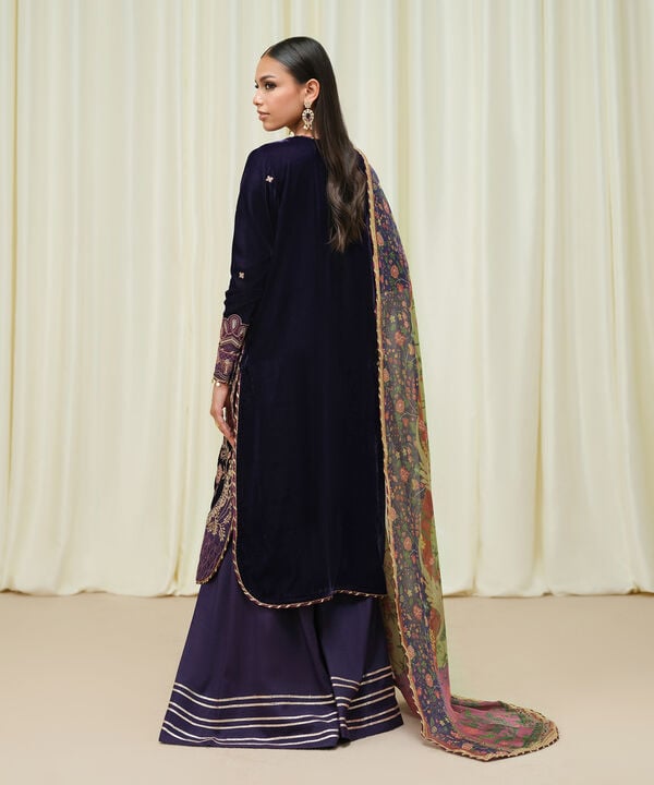 3 Piece - Embroidered Raw Silk Suit
