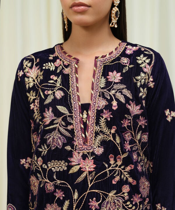 3 Piece - Embroidered Raw Silk Suit