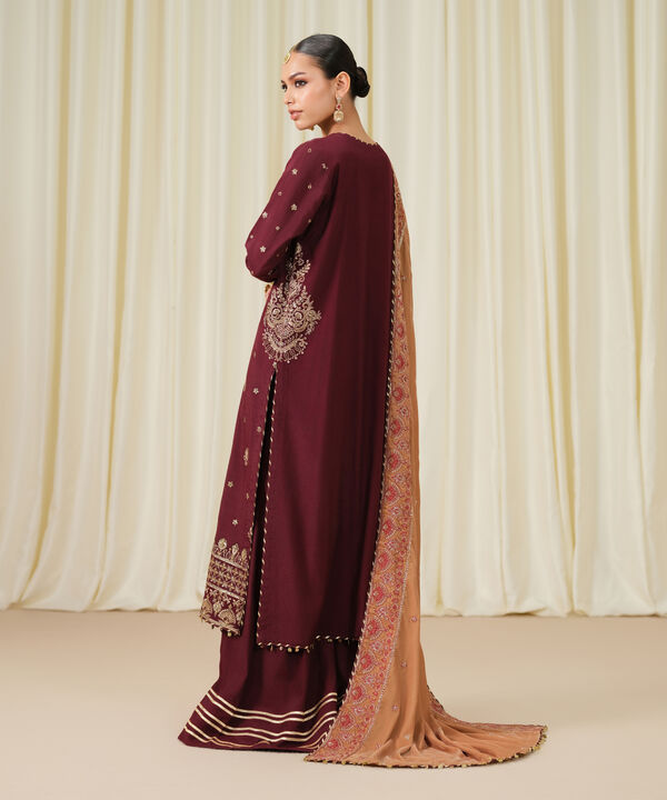 3 Piece - Embroidered Raw Silk Suit