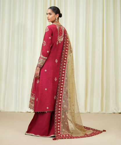 3 Piece - Embroidered Raw Silk Suit