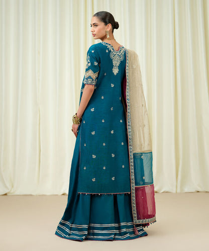 3 Piece - Embroidered Raw Silk Suit