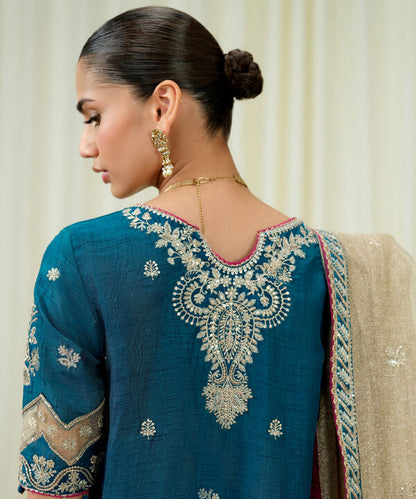 3 Piece - Embroidered Raw Silk Suit