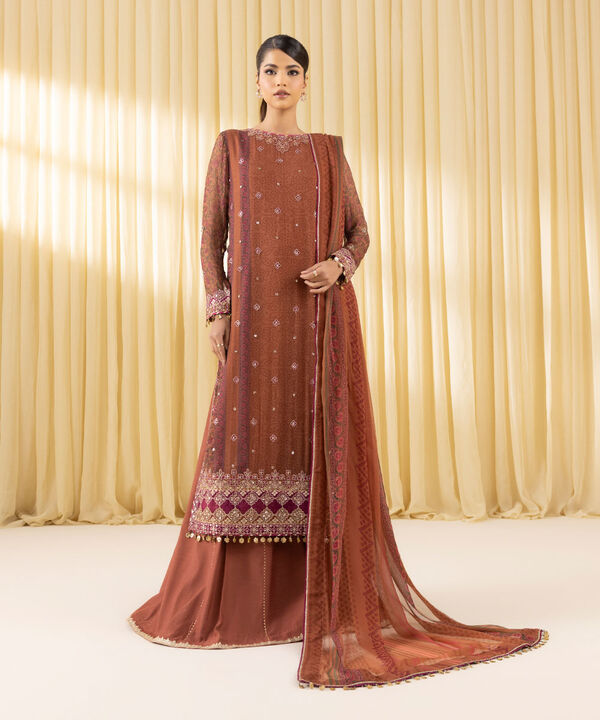 3 Piece - Embroidered Chiffon Suit (Unstitched)