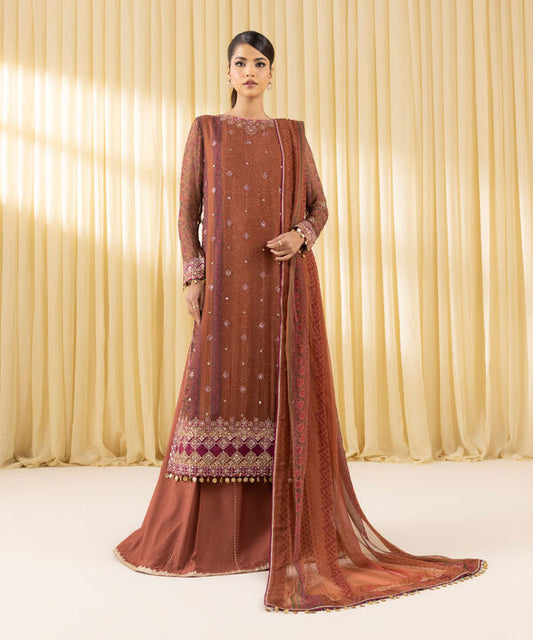 3 Piece - Embroidered Chiffon Suit (Unstitched)