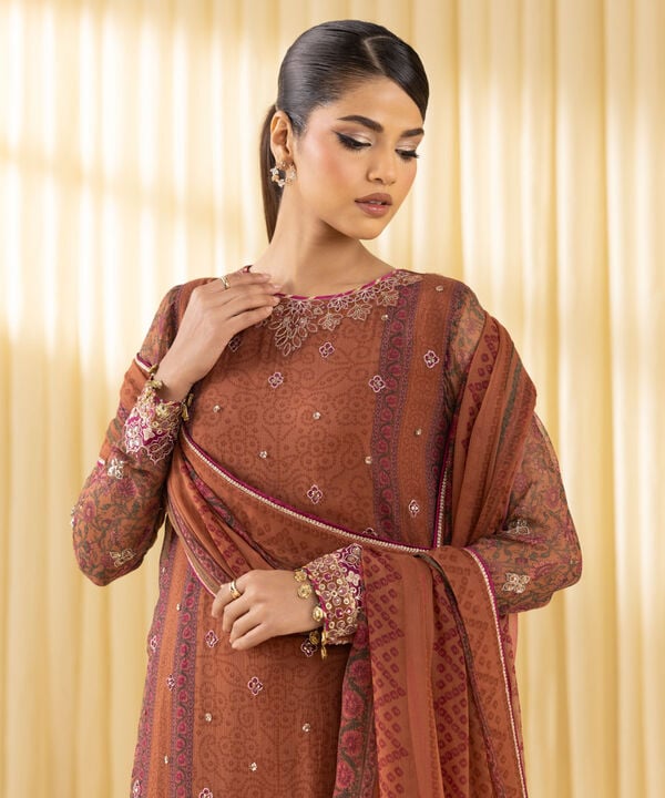 3 Piece - Embroidered Chiffon Suit (Unstitched)