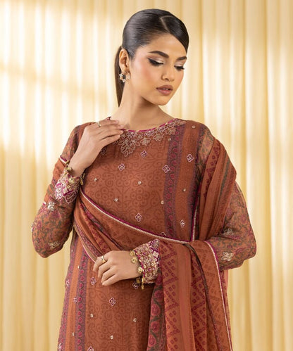 3 Piece - Embroidered Chiffon Suit (Unstitched)