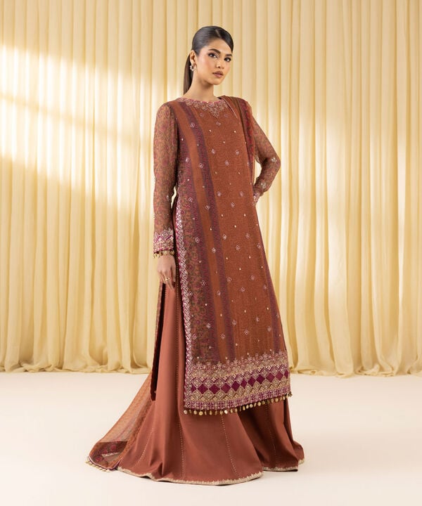 3 Piece - Embroidered Chiffon Suit (Unstitched)