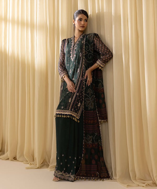 3 Piece - Embroidered Chiffon Suit (Unstitched)