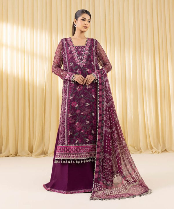 3 Piece - Embroidered Chiffon Suit (Unstitched)