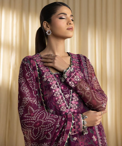 3 Piece - Embroidered Chiffon Suit (Unstitched)