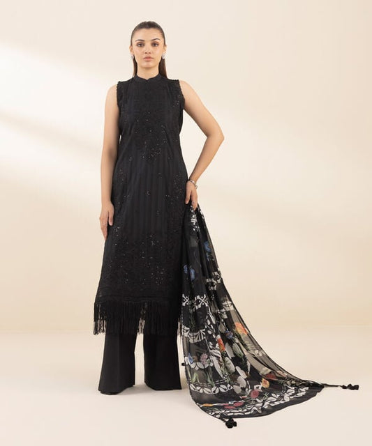 3 Piece - Embroidered Dobby Suit (Unstitched)