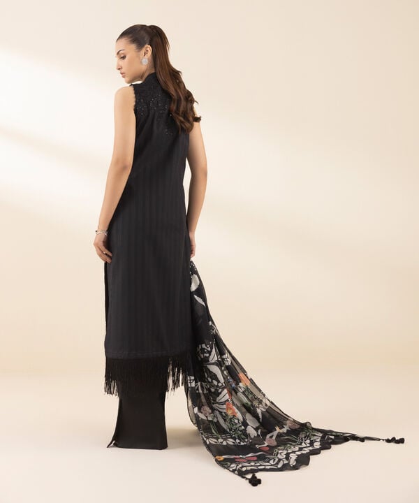 3 Piece - Embroidered Dobby Suit (Unstitched)