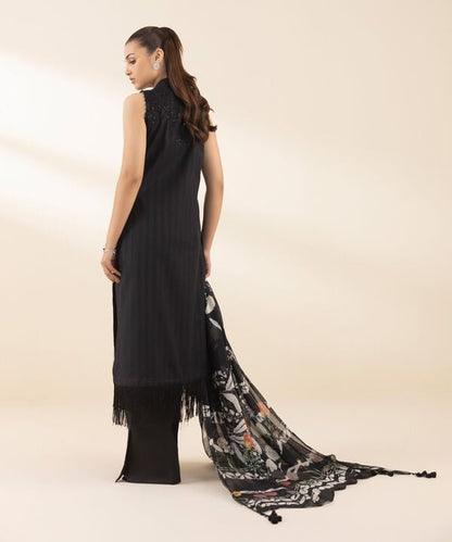 3 Piece - Embroidered Dobby Suit (Unstitched)