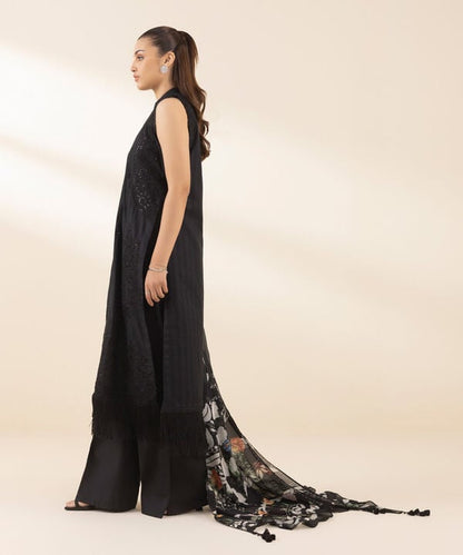 3 Piece - Embroidered Dobby Suit (Unstitched)