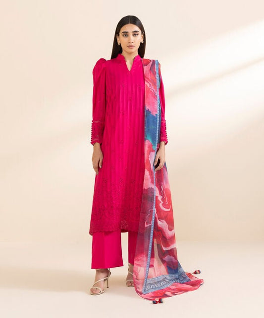 3 Piece - Embroidered Dobby Suit (Unstitched)