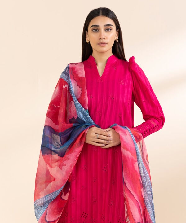 3 Piece - Embroidered Dobby Suit (Unstitched)