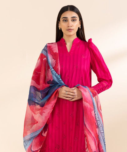 3 Piece - Embroidered Dobby Suit (Unstitched)