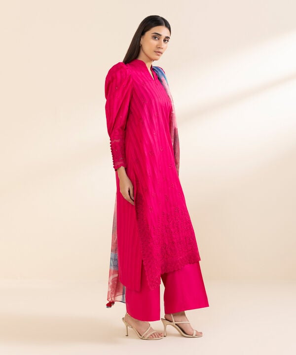 3 Piece - Embroidered Dobby Suit (Unstitched)