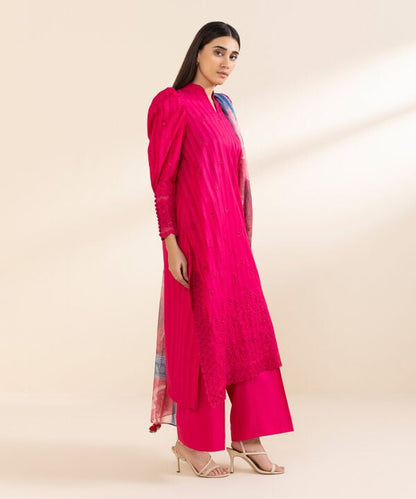 3 Piece - Embroidered Dobby Suit (Unstitched)