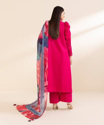 3 Piece - Embroidered Dobby Suit (Unstitched)