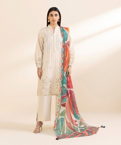 3 Piece - Embroidered Dobby Suit (Unstitched)